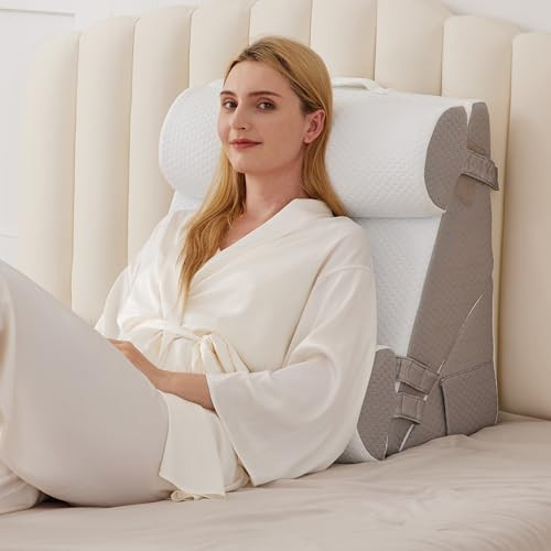 BIEEZZK 4PCS Wedge Pillow Set for After Surgery, Back Pillow for Bed Sitting up, 9&12inch Adjustable Memory Foam Bed Wedges, Pillow Wedge for Acid Reflux, Back Pain Relief, Snoring, White/Grey | Amazon (US)