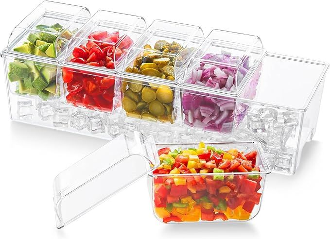 Lifewit Ice Chilled Condiment Caddy with 5 Containers(2.5 cup), Condiment Server with Separate Li... | Amazon (US)