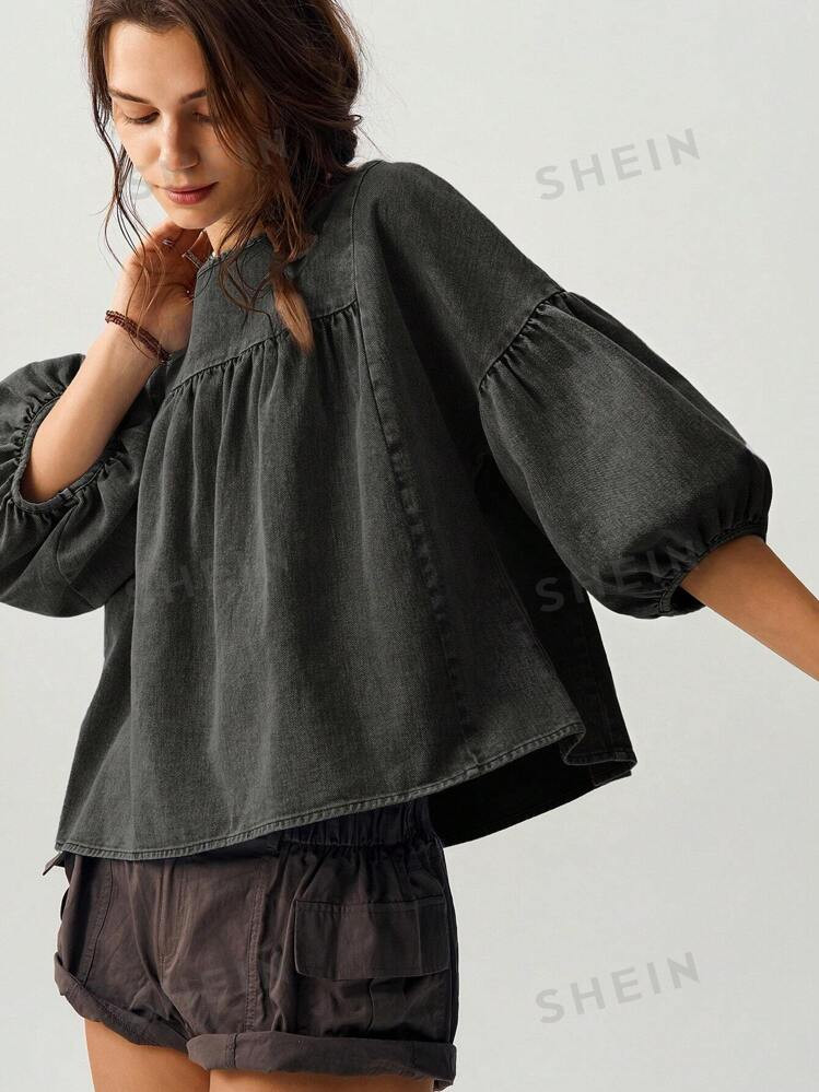 Bohemela Women's Loose  Vacation Theme Puff Sleeve Blouse | SHEIN