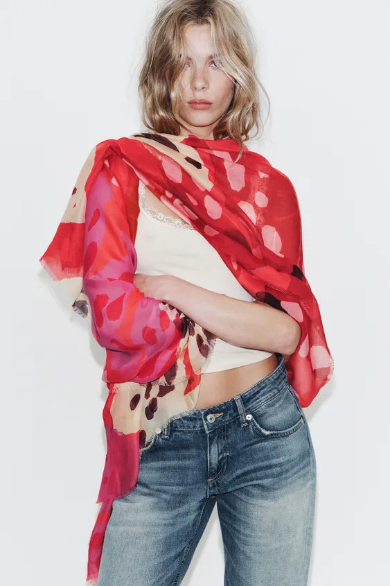 HIBISCUS PRINT MODAL SILK SCARF | Zara US