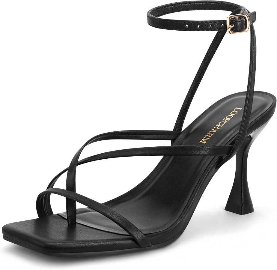 Women's Strappy High Heels Sandals Square Open Toe Ankle Strap Slingback Thong Stilettos Shoes fo... | Amazon (US)