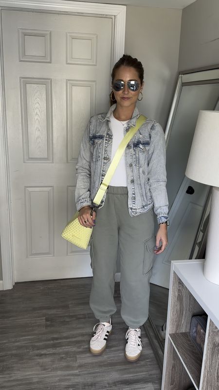 Big fan of an easy, comfortable outfit!! This one does not disappoint & these sweats are currently on sale for under $50!
Sizing:
Pants - size small 
Bodysuit - size small 
Denim jacket - sized up to M 
Sneakers - sized down 1/2 size 

#LTKsalealert #LTKfindsunder50 #LTKfindsunder100