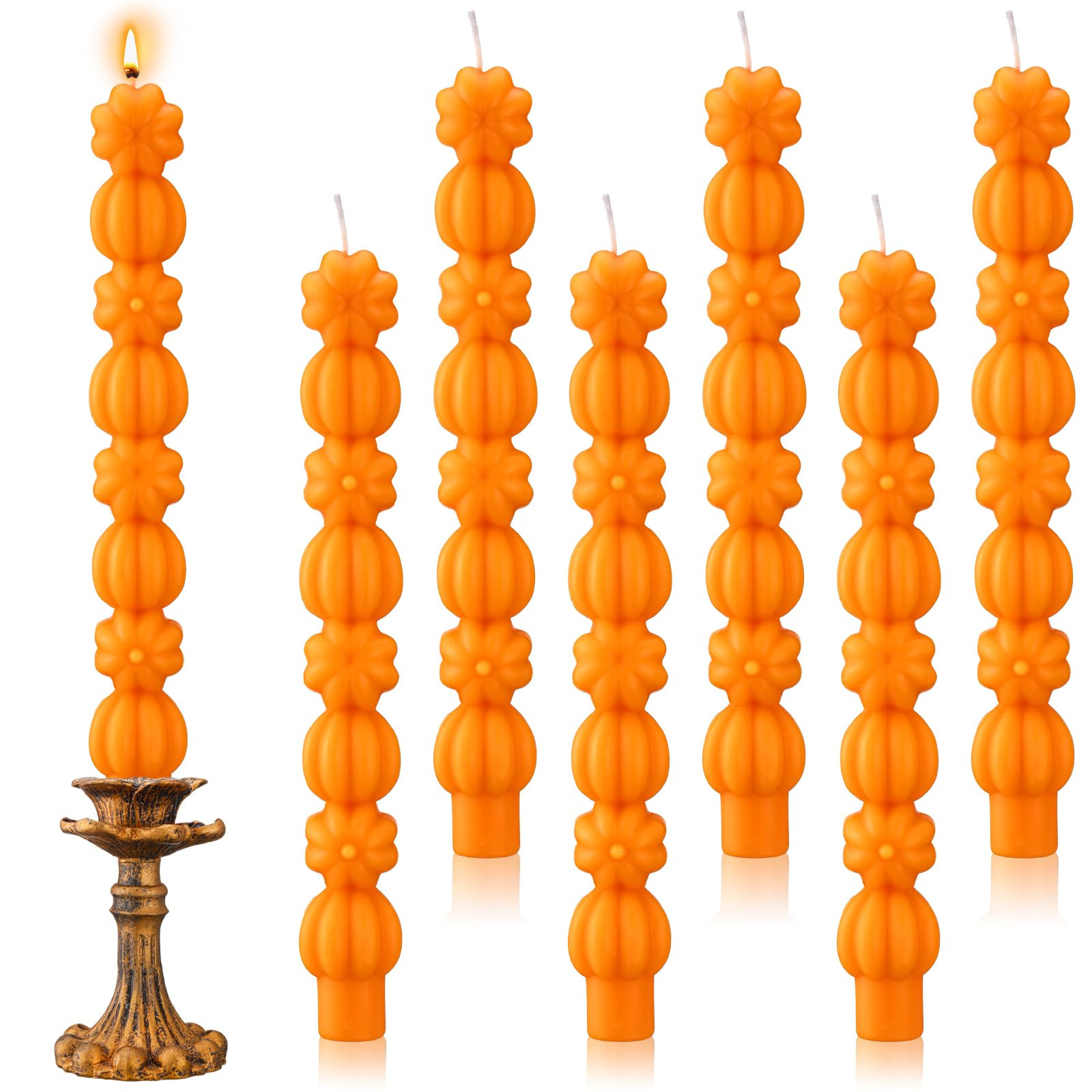 Nuanchu 6 Pcs Pumpkin Shaped Taper Candles Orange Pumpkins Candle Autumn Table Centerpieces Harvest Candlesticks Gifts Fall Farmhouse Decoration for Dinner Holiday Autumn Thanksgiving Harvest | Amazon (US)