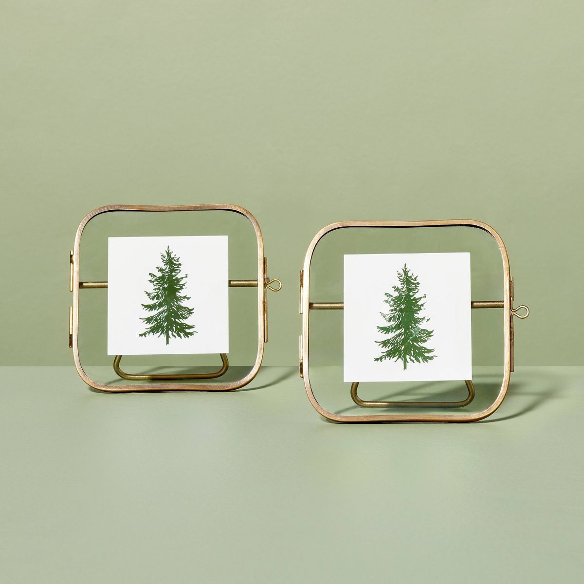 4"x4" Winter Tree Pressed Glass Frames Antique Brass (Set of 2) - Hearth & Hand™ with Magnolia | Target