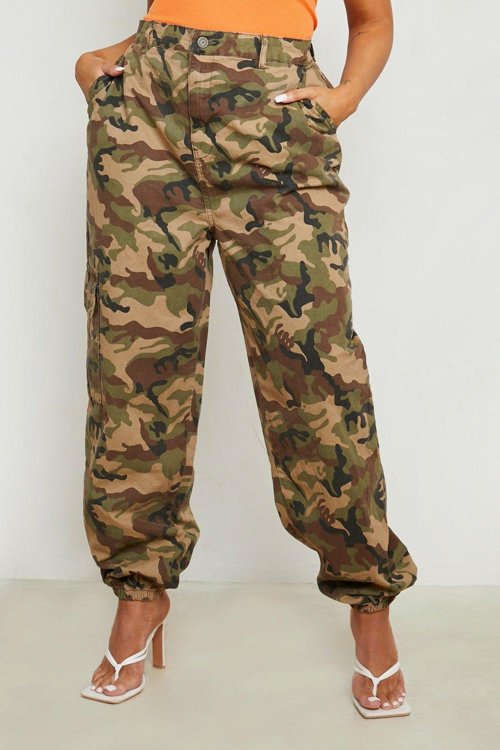Plus Camo Cuffed Cargo Trousers | Boohoo.com (US & CA)