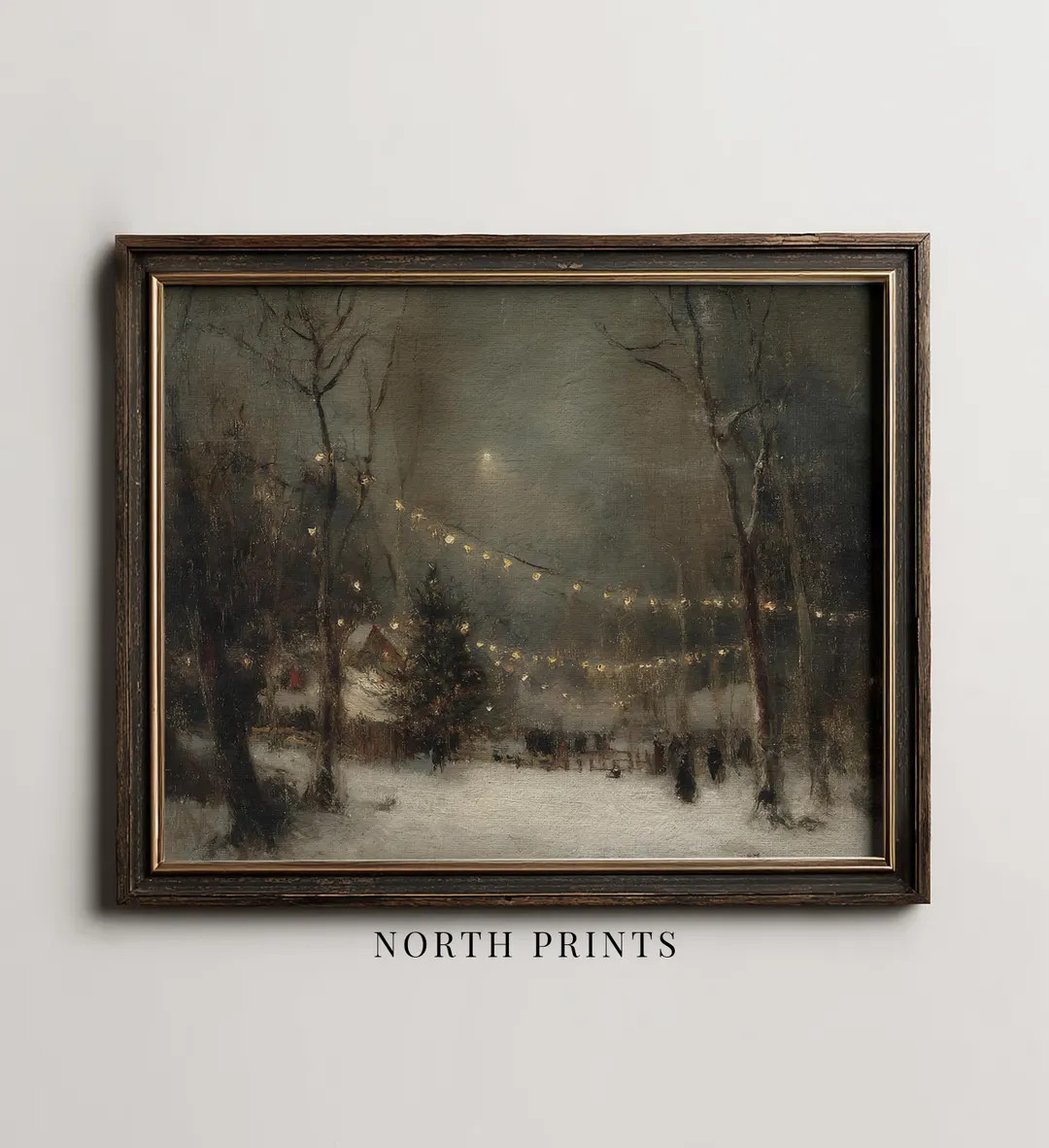 Winter Evening Landscape Wall Art, Moody Antique Snowy Holiday Decor, Rustic Christmas Eve Digita... | Etsy (US)