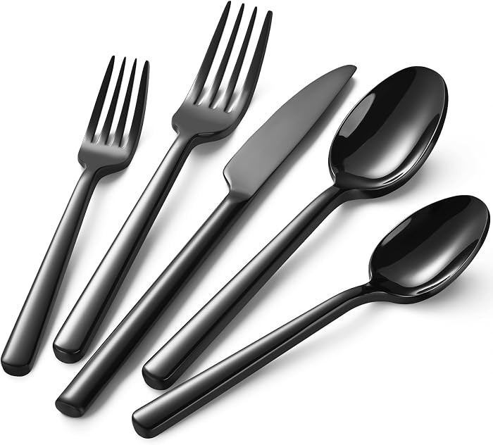 40-Piece Black Silverware Set, Heavy-Duty Stainless Steel Black Flatware Set for 8, Cutlery Set w... | Amazon (US)