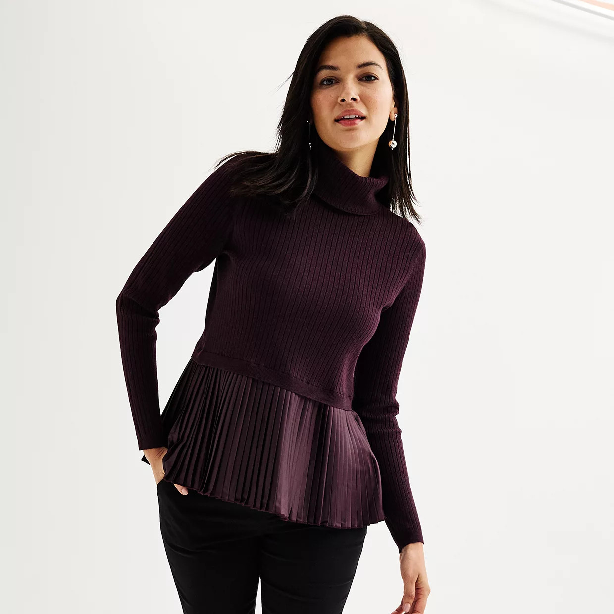 Women's Nine West Turtleneck Sweater with Pleated Hem | Kohl's