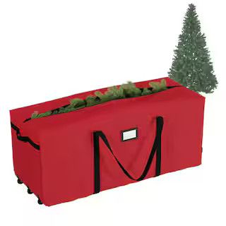 Red Christmas Tree Storage Bag for Artificial Trees Up to 9 ft. Tall - Rolling Wheeled Canvas Tot... | The Home Depot