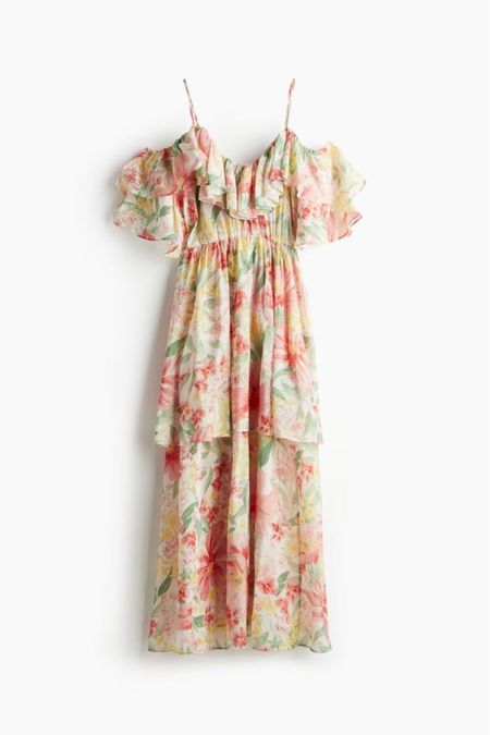 Floral ruffle shoulder maxi dress 

#LTKfindsunder100 #LTKSeasonal #LTKstyletip
