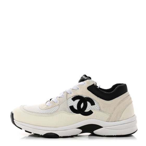 Mesh Suede Calfskin Grained Calfskin Womens CC Sneakers 38 White Black | FASHIONPHILE (US)