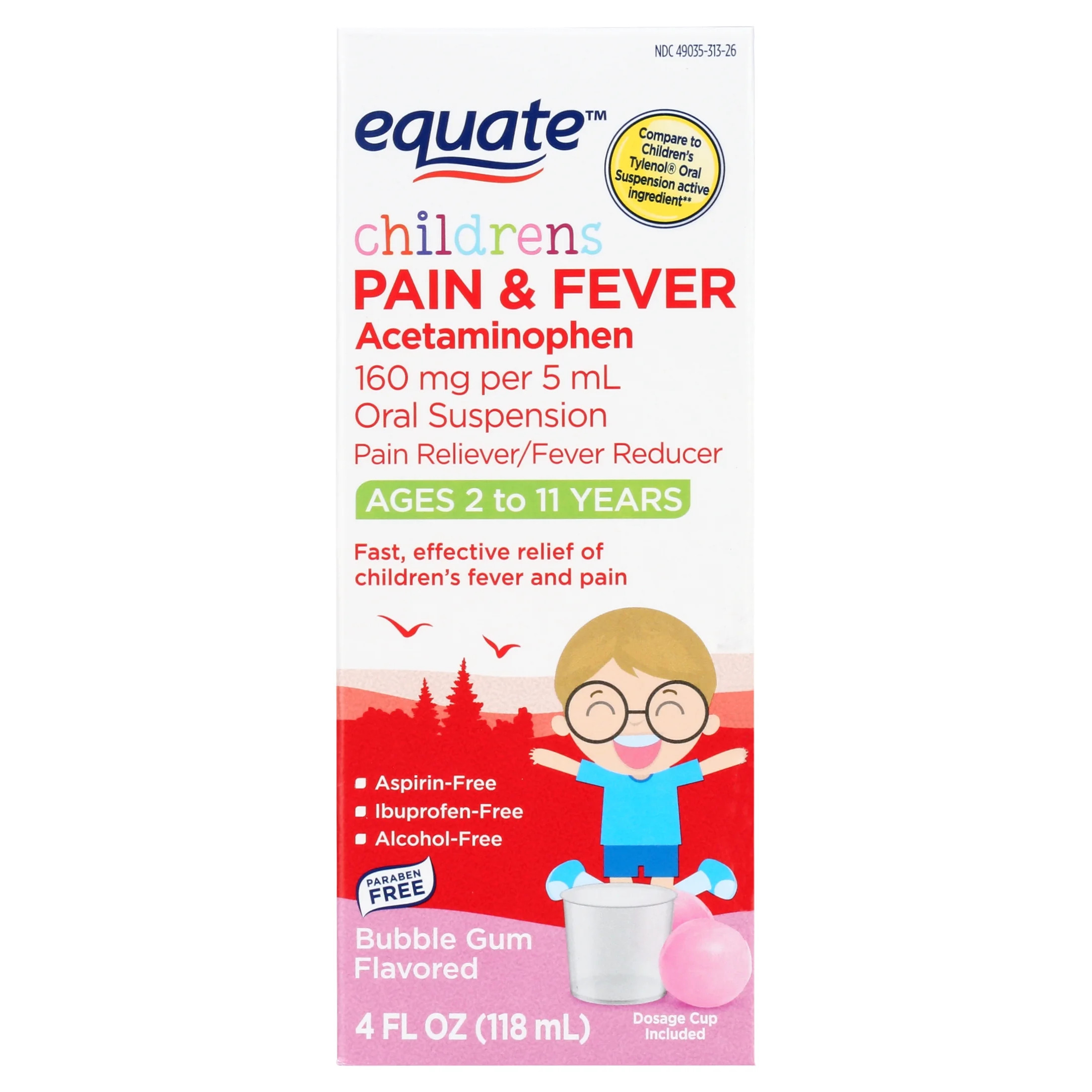 Equate Children's Pain & Fever Acetaminophen Oral Suspension, 160 mg, Bubble Gum Flavor, Ages 2-1... | Walmart (US)
