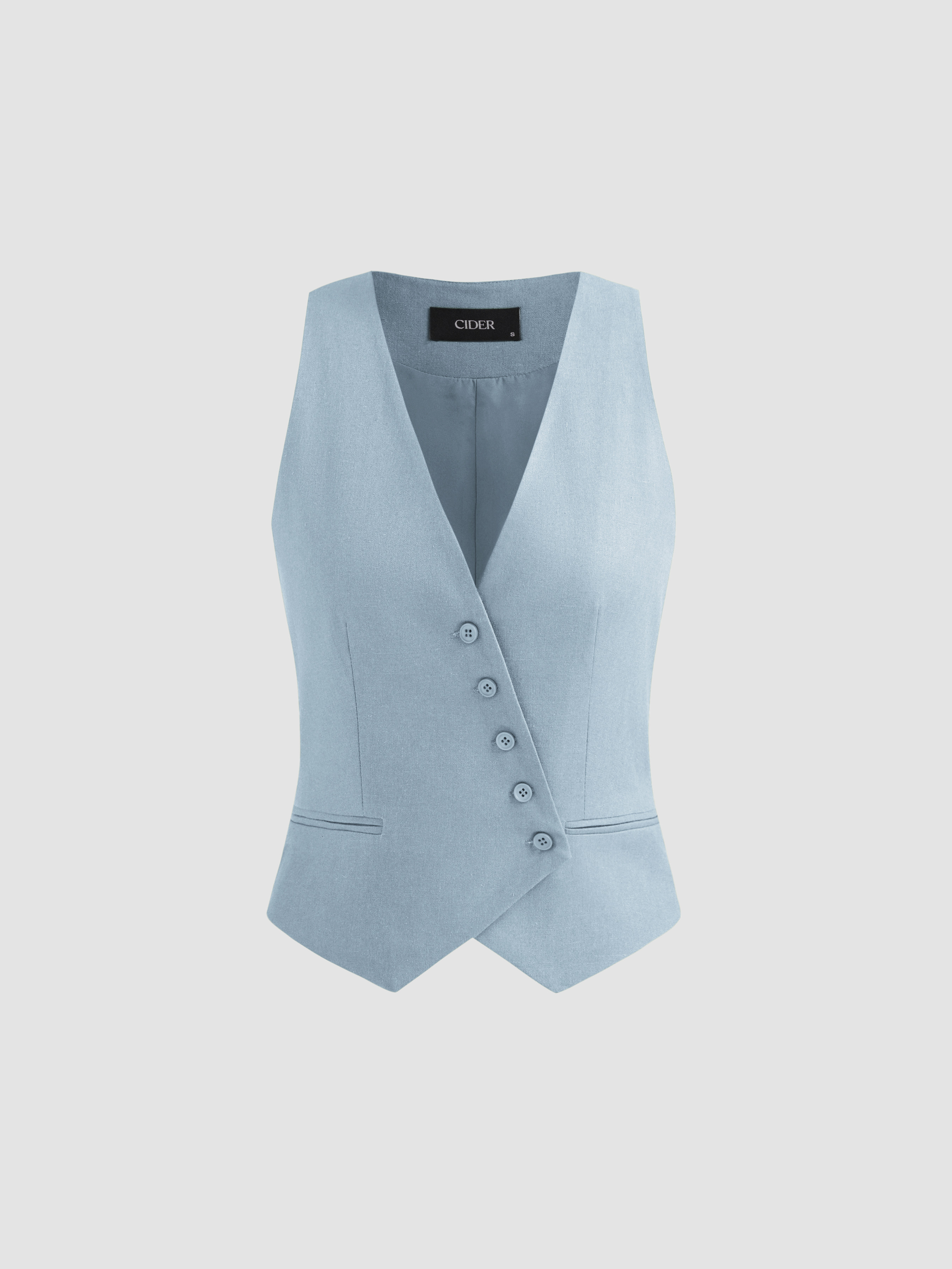 Women Linen Vest  Vest Women Linen-blend Linen-blend V-neck Solid Button Jacket Vest For Daily Ca... | Cider
