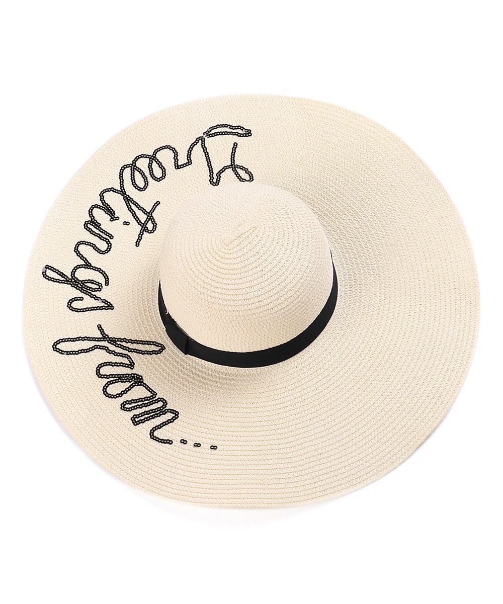 Belle de Jour Women's Sunhats WHITE - White 'Greetings From' Sequin Straw Floppy Hat | Zulily