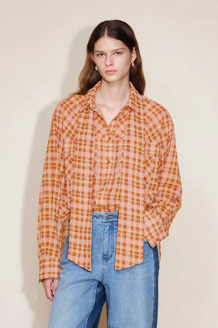 Tartan Detachable Bow Tie Lightweight Shirt in Sheer Cotton | Fabrique