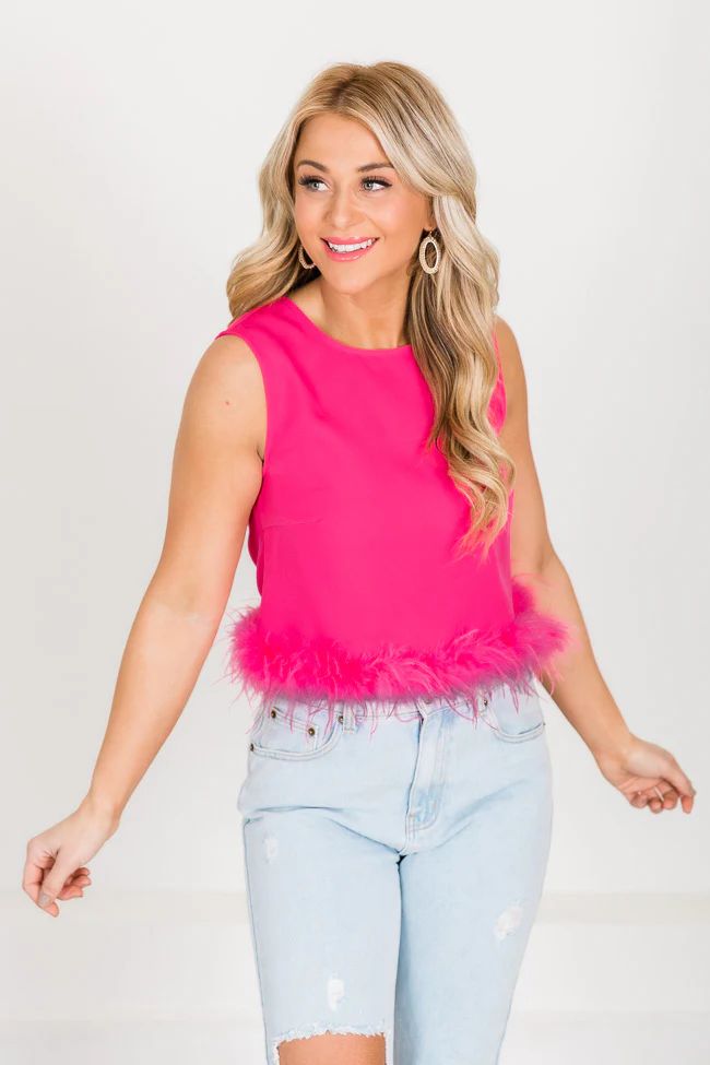 Here's Your One Chance Pink Feathered Hem Tank | Pink Lily