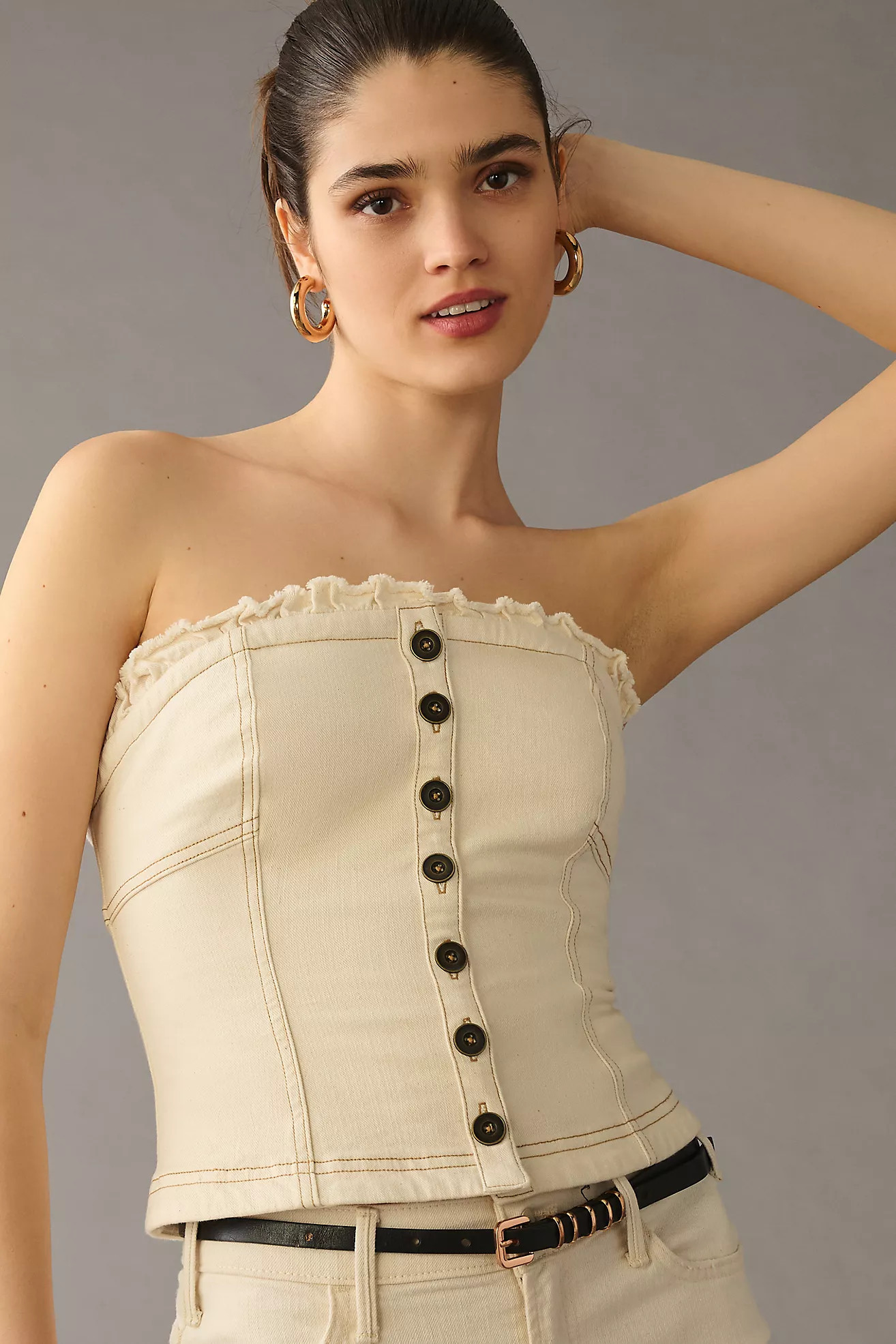 Pilcro Button-Front Corset Top | Anthropologie (US)