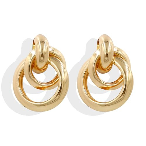 Chunky Gold Earrings for Women Door Knocker Earrings Gold Knot Earrings Dangle Dainty Hypoallergenic Earrings Jewelry Gift for womens(Gold Geometric Earrings) | Amazon (US)