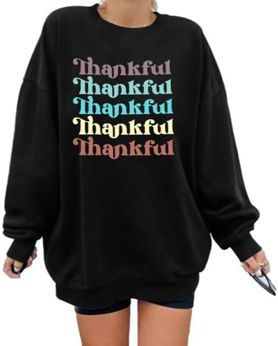 Juxctpy Thanksgiving Sweatshirts for Women Oversized Turkey Sweatshirt Thankful Blessed Kind of A Mess Shirt Gobble Sweater Black | Amazon (US)
