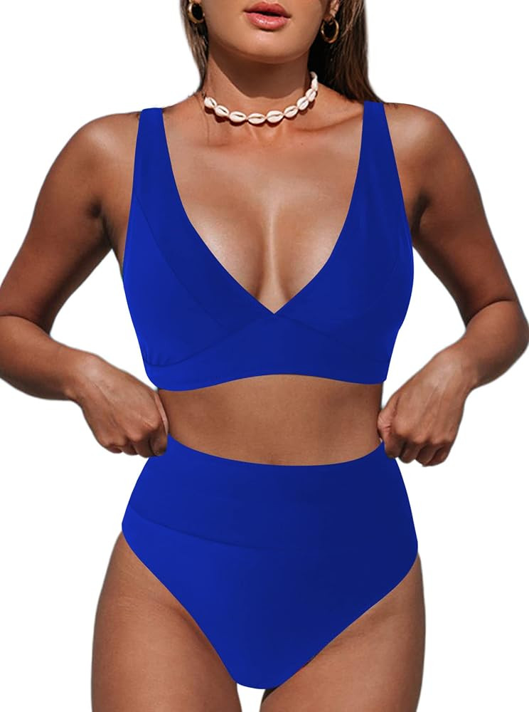 Hilinker Women's Leopard Bikini Swimsuits V Neck High Waisted 2 Piece Bathing Suits | Amazon (US)