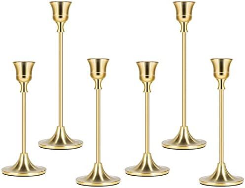 Denique Gold Candlestick Holders Set of 6, Decorative Candle Holder for Taper Candles, Vintage C... | Amazon (US)