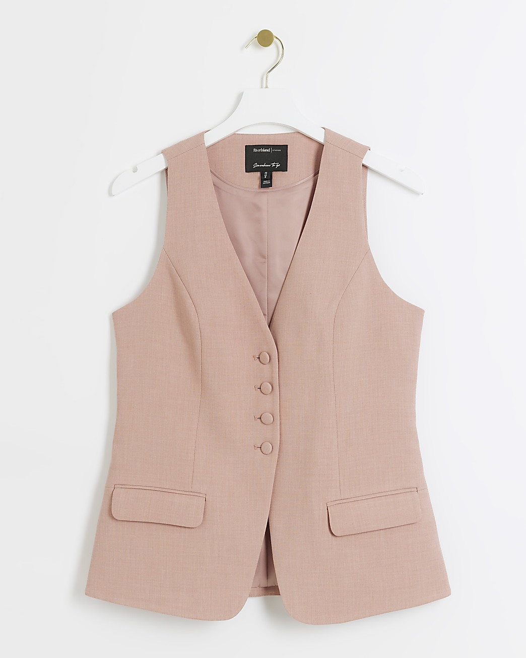 Pink button up longline waistcoat | River Island (UK & IE)