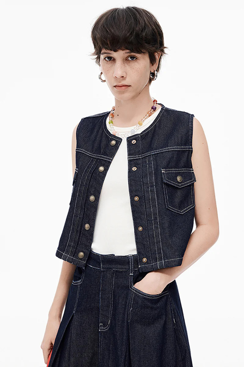 SELFWHO Cotton Lyocell Blended Vintage Denim Skirt + Vest（The skirt is | SELFWHO