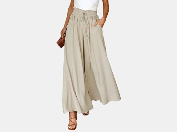 Dokotoo Pants for Women Casual Elastic Waist Wide Leg Pants with Pockets | Amazon (US)