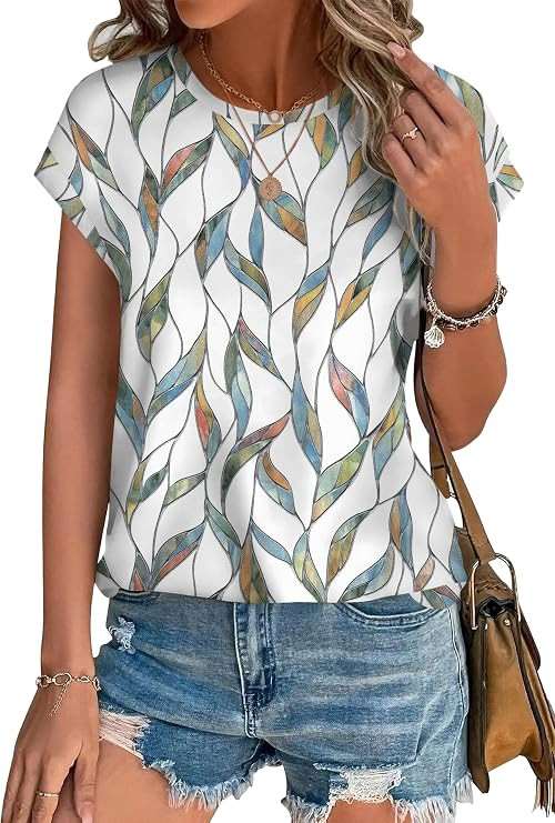 XIEERDUO Womens Tops Short Sleeve Shirts Blouses for Women Dressy Casual Cap Sleeve Tops with Cur... | Amazon (US)
