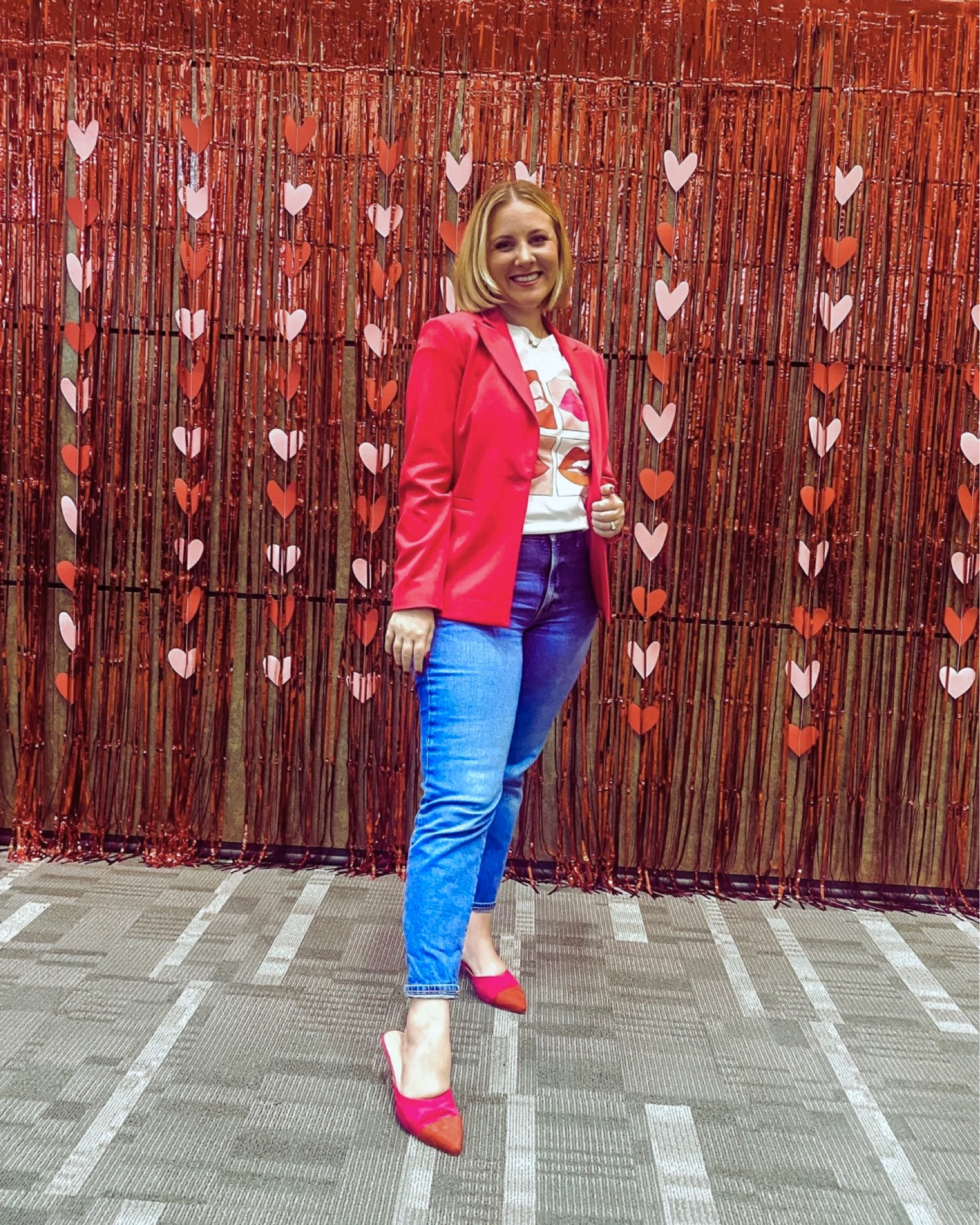 Hot pink blazer work outfit, pink blazer and jeans, colorblock heels, pink work ootd pink jacket, work outfit ideas, graphic tee and blazer looks. Casual office style for petites 

#LTKstyletip #LTKFind #LTKworkwear