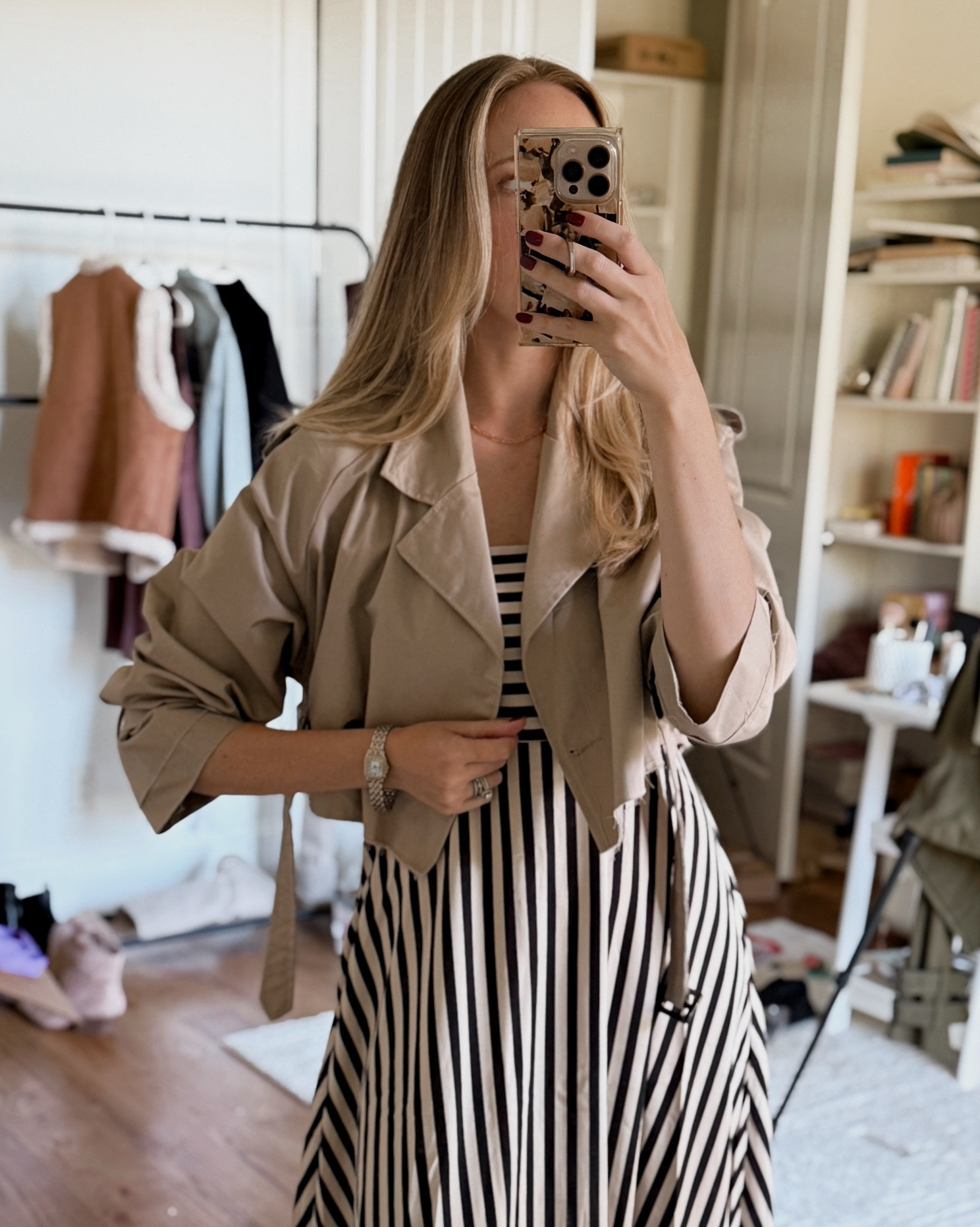 Neutral stripe maxi dress outfit for fall by BarbiGia. Cropped trench jacket outfit. Mesh ballet flats. Amazon chic classic outfit idea 



#LTKFindsUnder50 #LTKSaleAlert #LTKSeasonal
