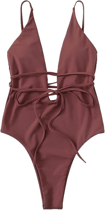 SOLY HUX Women Sexy Criss Cross One Piece Swimsuit Front Deep V Open Plunge Belted Low Back Padde... | Amazon (US)