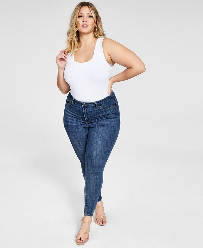 Nina Parker Trendy Plus Size Sleeveless Ribbed Knit Bodysuit, Created for Macy's & Reviews - Tops... | Macys (US)