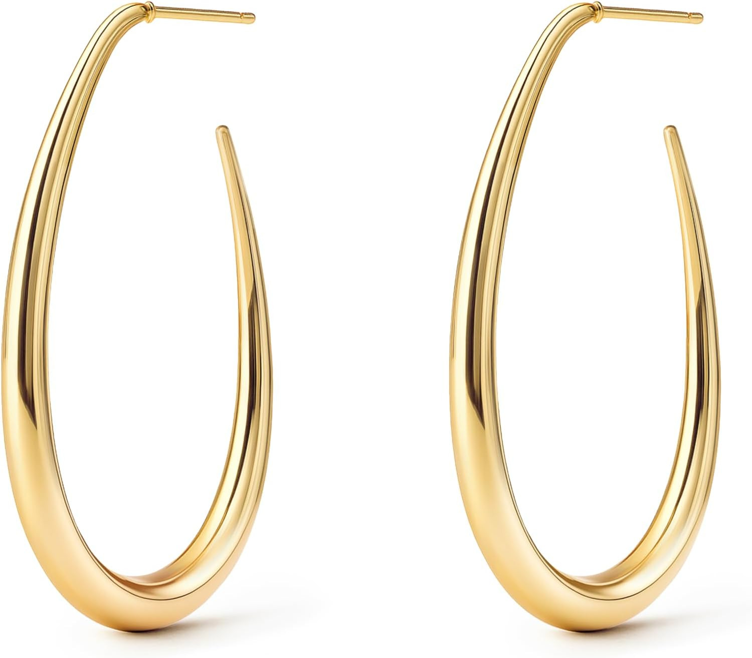 OGD Teardrop Hoop Earrings for Women 14K Gold Plated Large Chunky Oval Pull Through Hoop Earrings Statement Jewelry Gift for Women Hypoallergenic | Amazon (US)