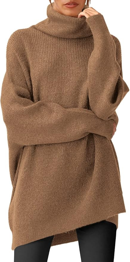 LILLUSORY Women's Fall Turtleneck Oversized Sweaters 2021 Long Batwing Sleeve Casual Pullover Swe... | Amazon (US)