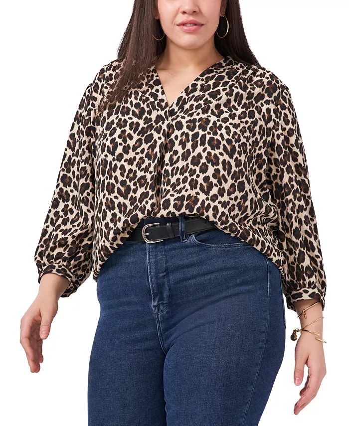 Vince Camuto Plus Size Elegant V-Neck Leopard Print Blouse - Macy's | Macy's