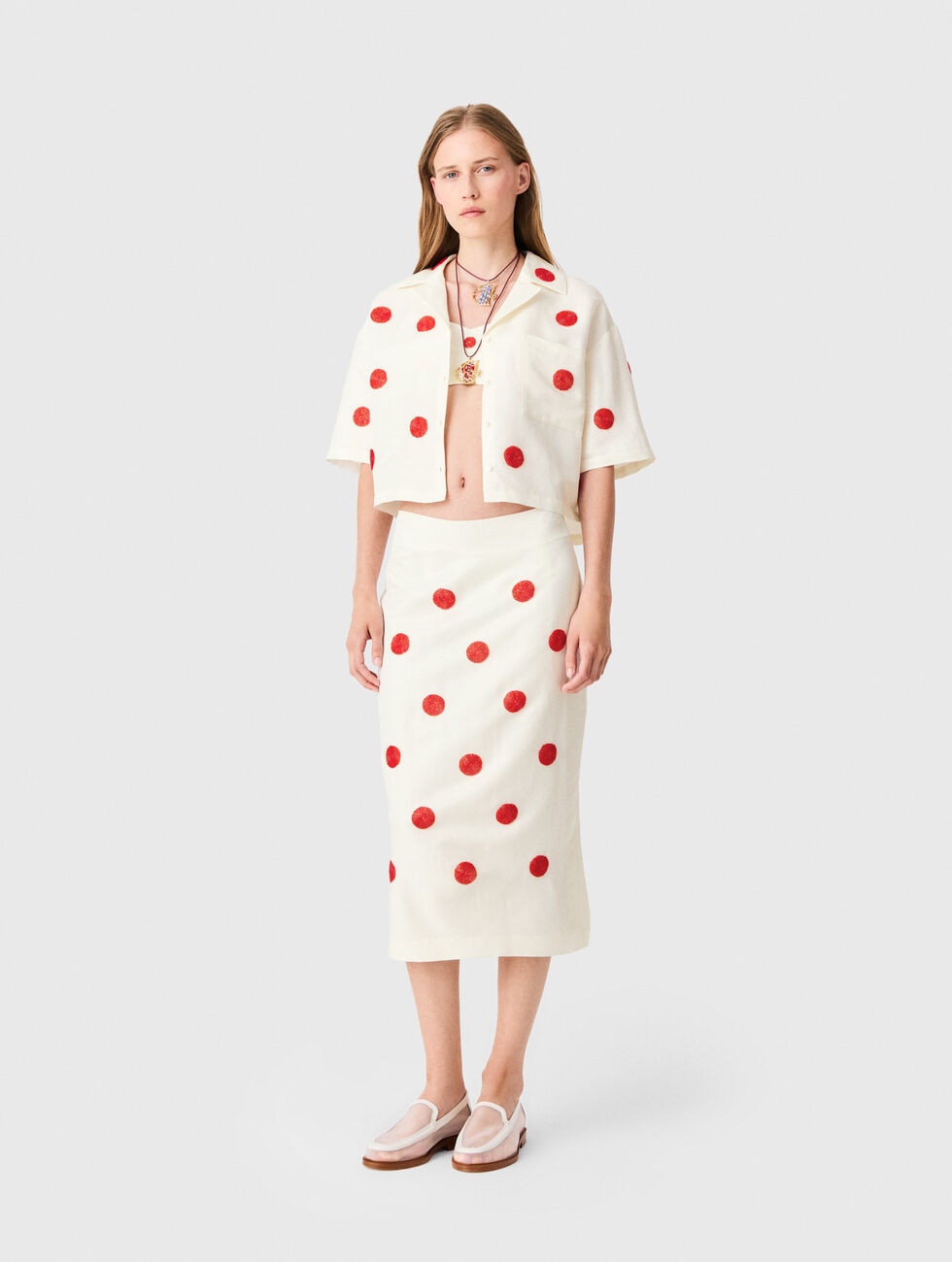 Embroidered linen-silk pencil skirt White for Women | Maje | Maje US