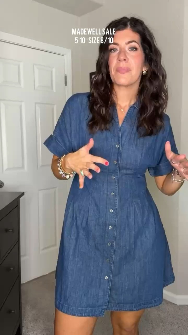 adewell sale, wearing medium 

denim dress, mini dress, causal dress, summer dress, work dress, vacation outfit, travel, midsize outfit, casual, summer denim, trendy outfit, easy outfit, date night, jeans and a top, white outfit, brown sandals, summer fashion, what to wear, mom outfit 

 #LTKxMadewell #LTKSaleAlert #LTKMidsize