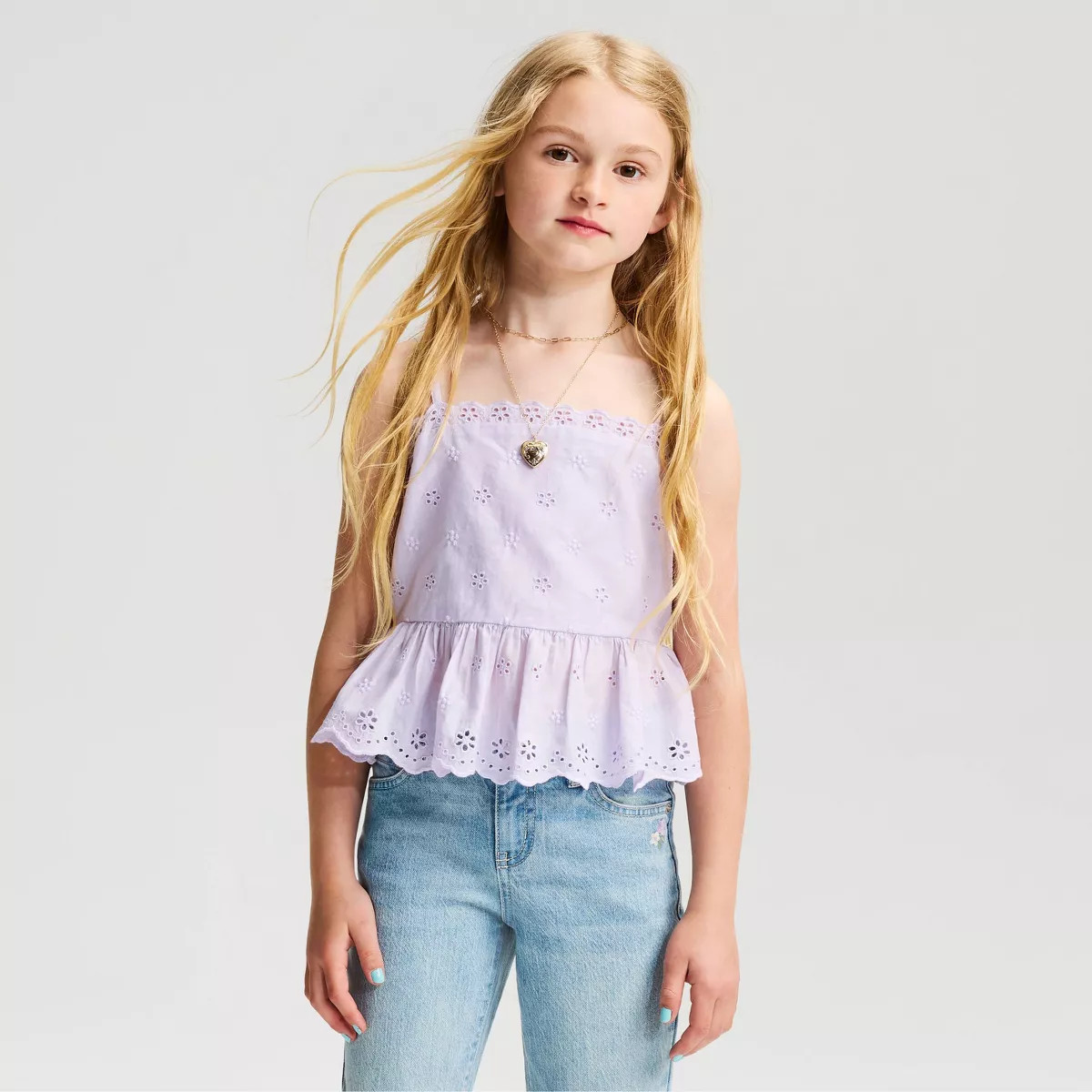 Girls' Woven Eyelet Tank Top - Cat & Jack™ Purple S | Target