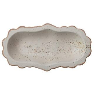 18 in. Ivory and Brown Stoneware Serving Platter/Bowl with Scalloped Edge | The Home Depot