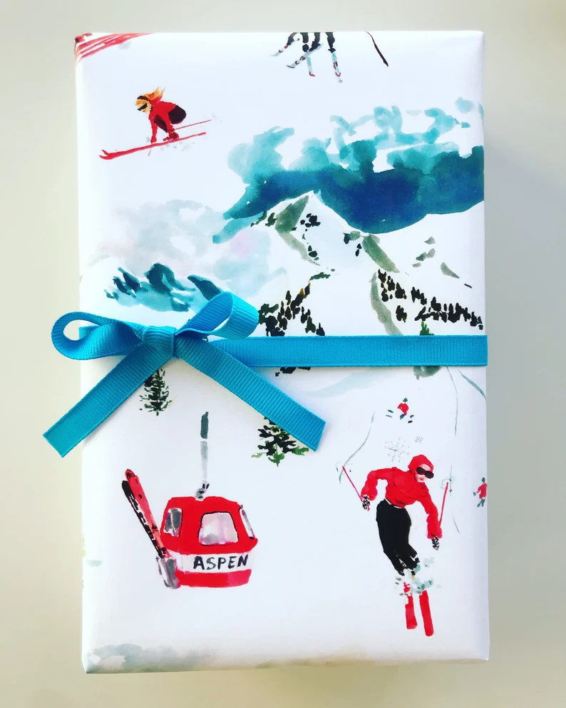 Wrapping Paper Vintage Skiiers {gift Wrap, Birthday, Holiday, Christmas} - Etsy | Etsy (US)