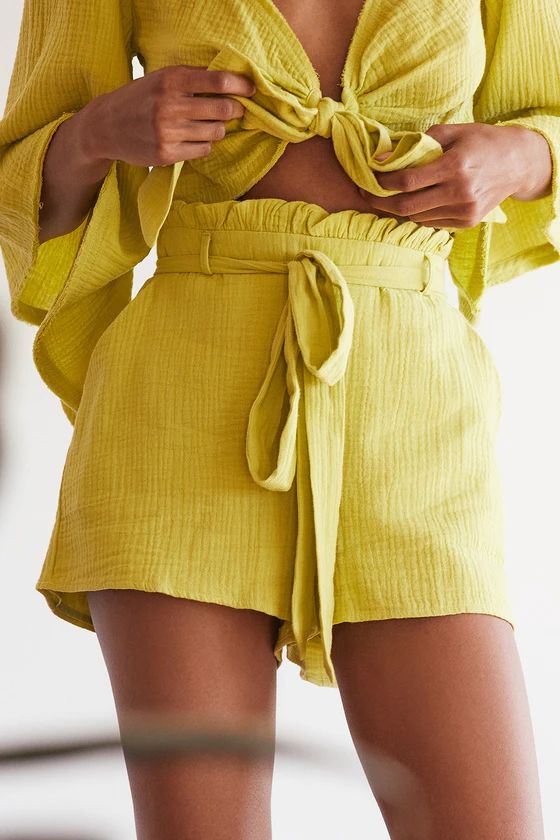 Friendship Lime Green Paperbag Waist Shorts | Lulus (US)
