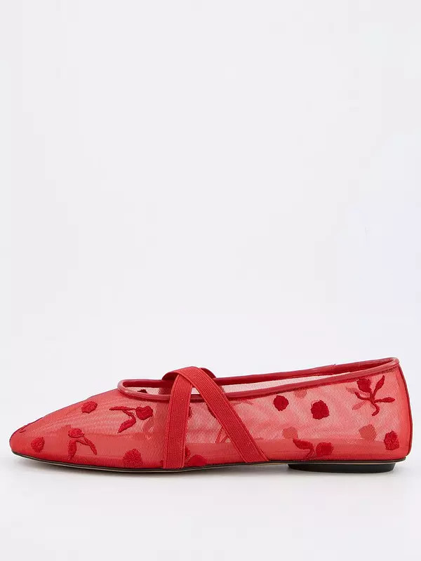 Mango Ballerina Flats With Cross Straps With Embroidered Flowers | Very (UK)