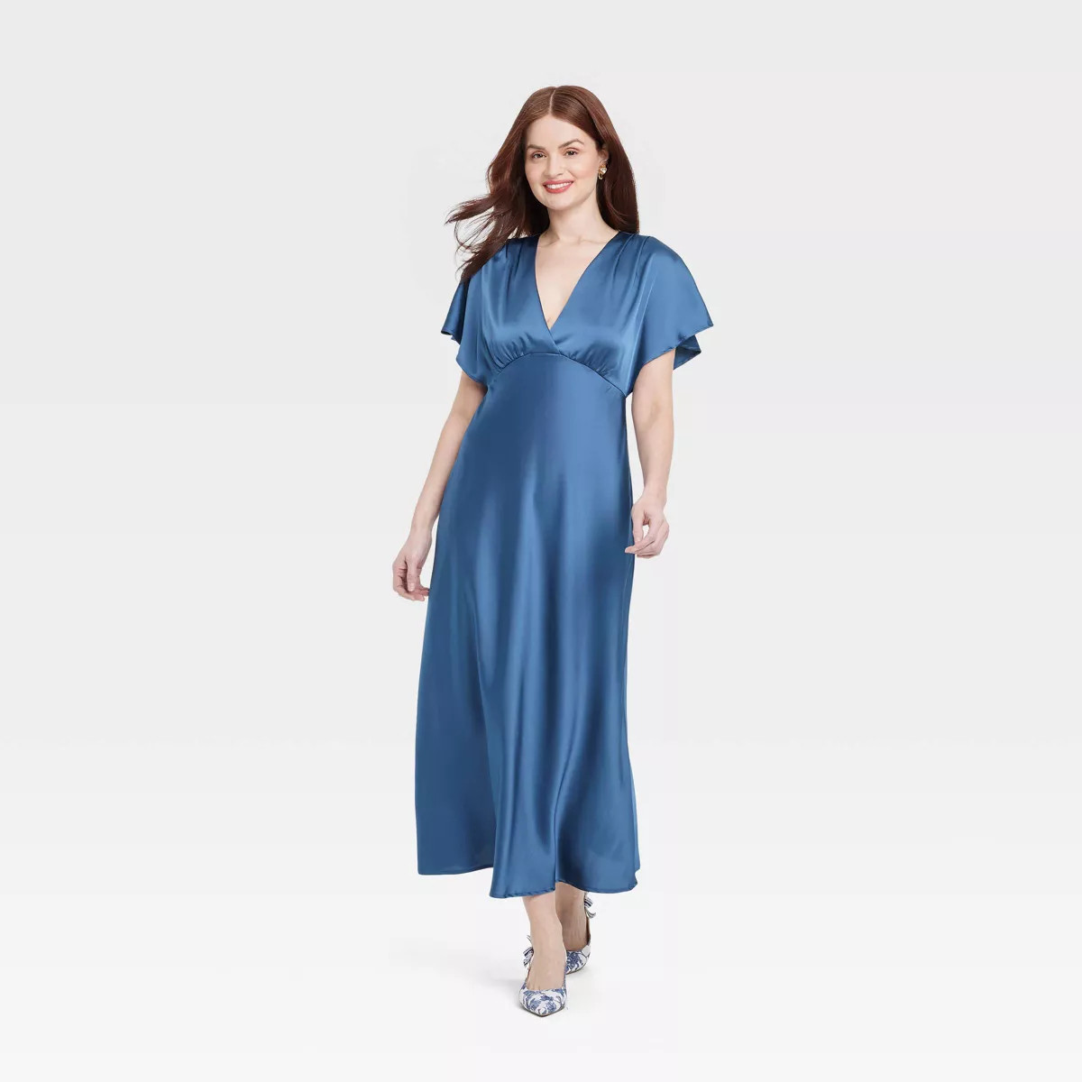 Women's Satin Flutter Short Sleeve Maxi A-Line Dress - A New Day™ | Target