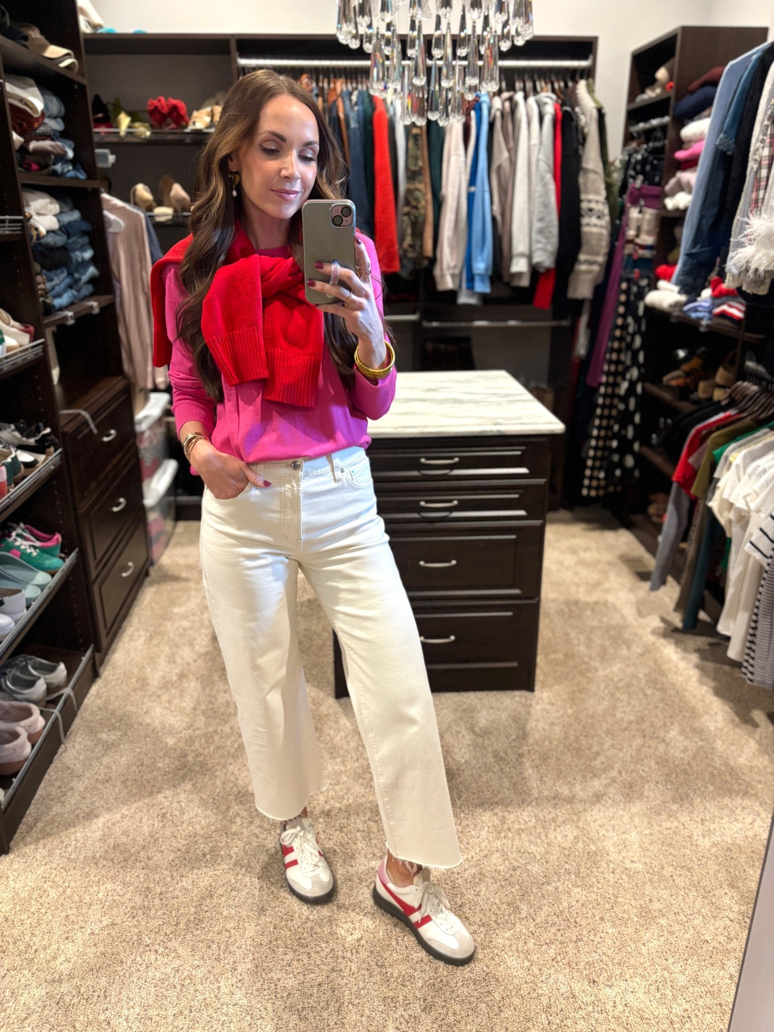 Friday outfit of the day - wearing my normal 26 in these jeans and loving the red and pink combo for v-day weekend 

#LTKValentine