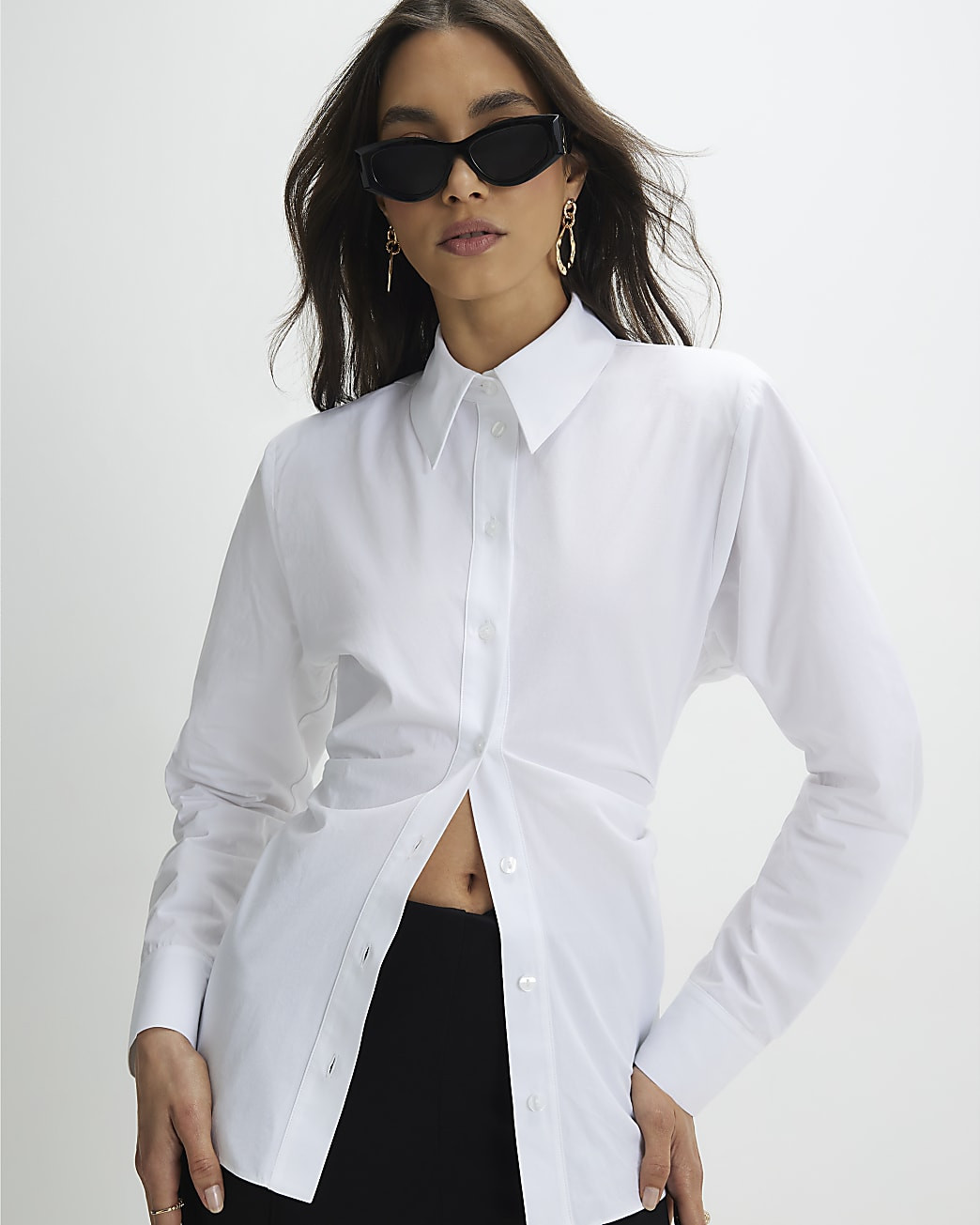 White Cotton Shoulder Pad Shirt | River Island UK & IE