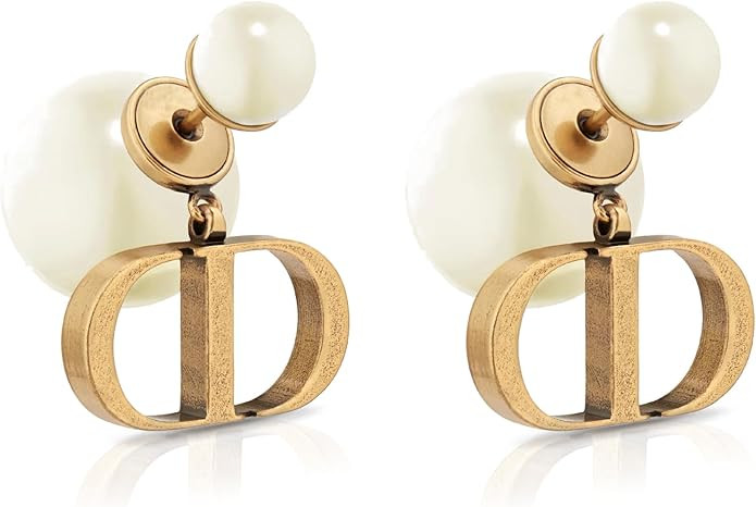 Personalized Initial Pearl Stud Earrings,Hypoallergenic 925 Silver Alphabet Jewelry for Women Ele... | Amazon (US)