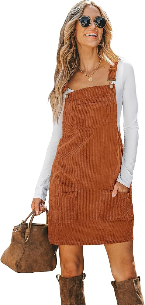 CUPSHE Women Corduroy Fall Dresses Front Bib Pocket Square Neck Wide Strap Casual Overall Mini Dr... | Amazon (US)