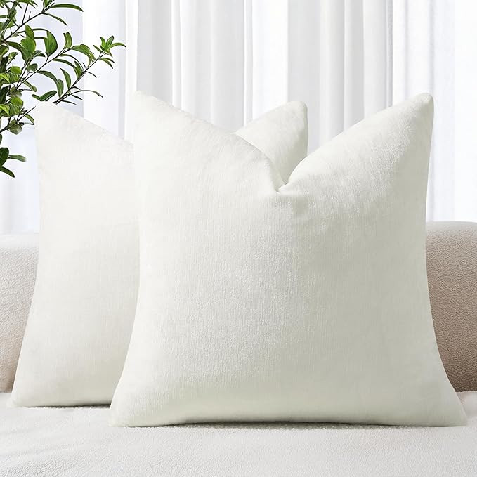 decorUhome Chenille Cream White Throw Pillow Covers 18x18 Inch Set of 2, Decorative Soft Couch Pi... | Amazon (US)