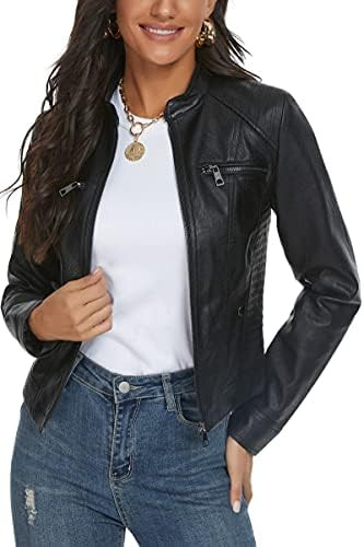Fahsyee Black Faux Leather Jackets for Women Motorcycle PU Moto Biker Outwear Coat | Amazon (US)